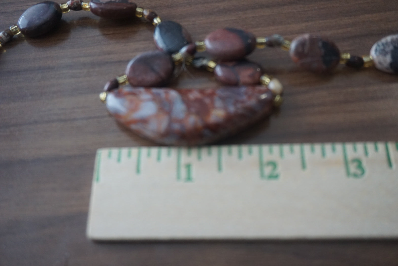 Brown Beaded Necklace with Stone Pendant