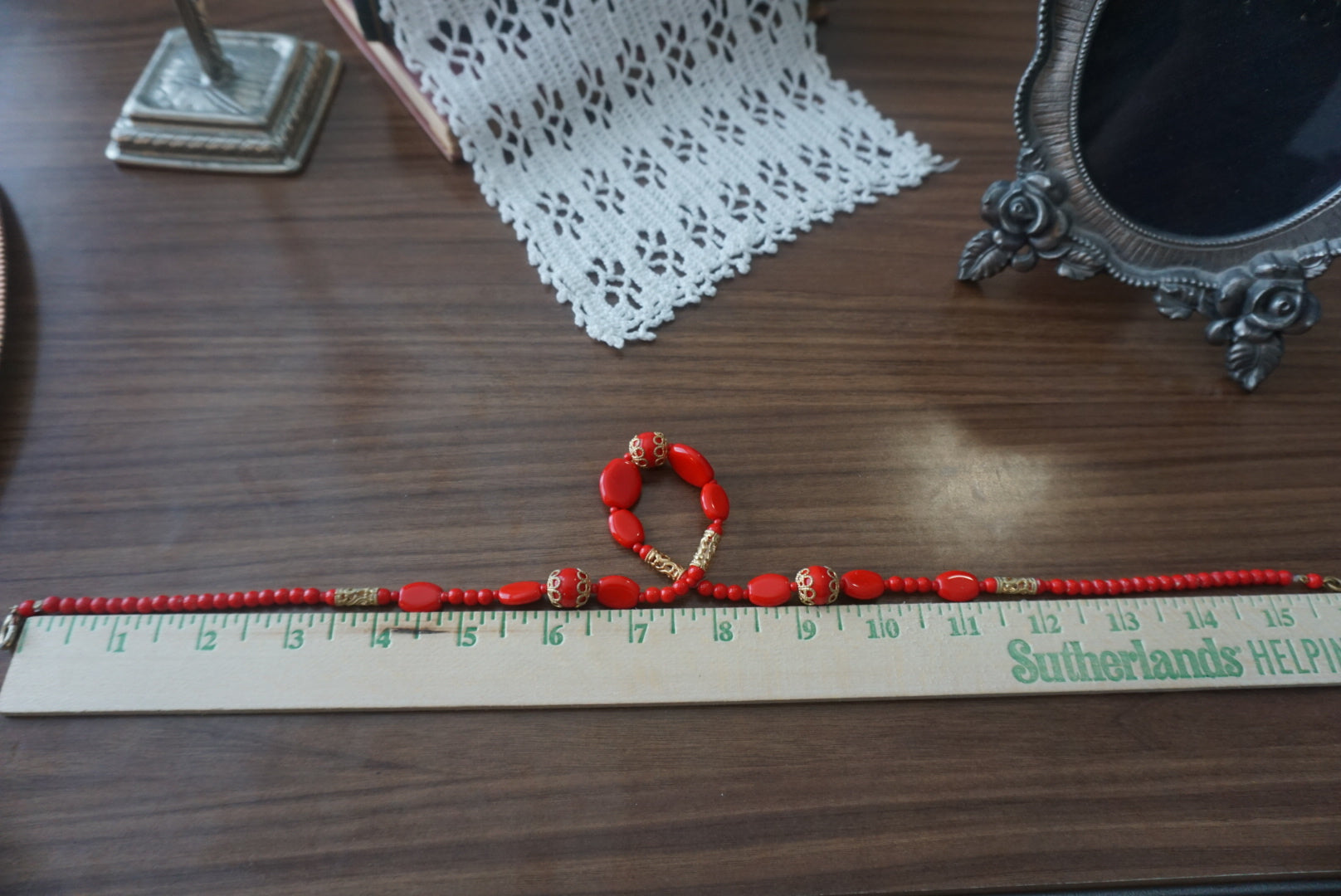 Elegant Red Beaded Necklace with Gold Accents