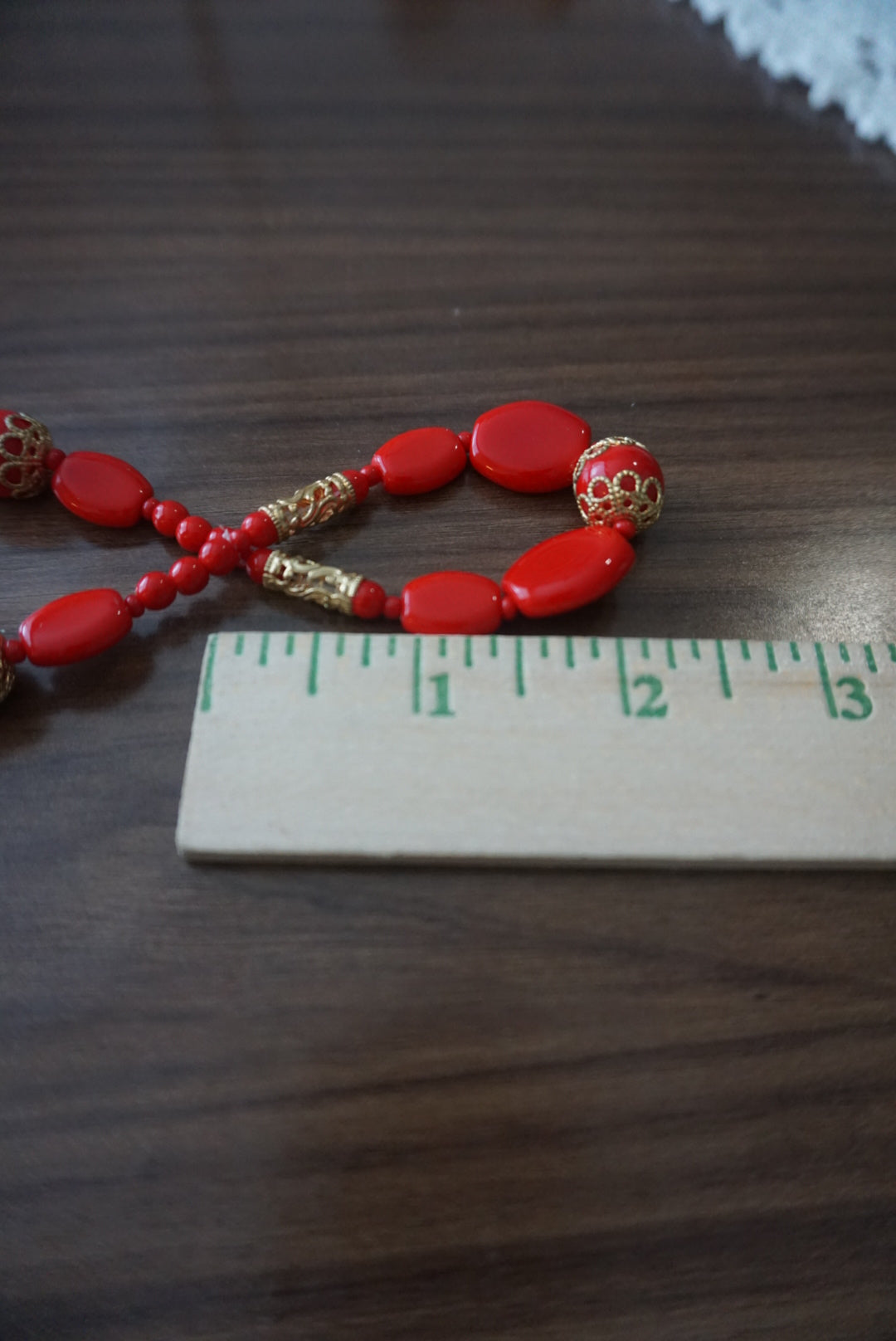 Elegant Red Beaded Necklace with Gold Accents