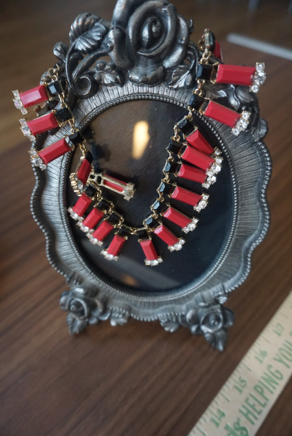 Vintage Statement Necklace with Red and Black Accents