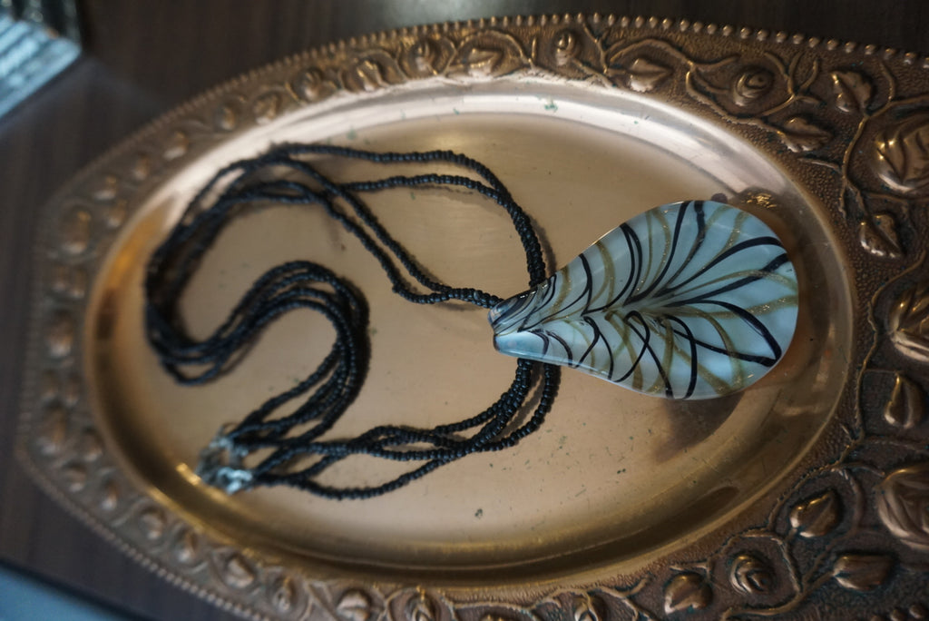 Black Beaded Necklace with Teardrop Pendant