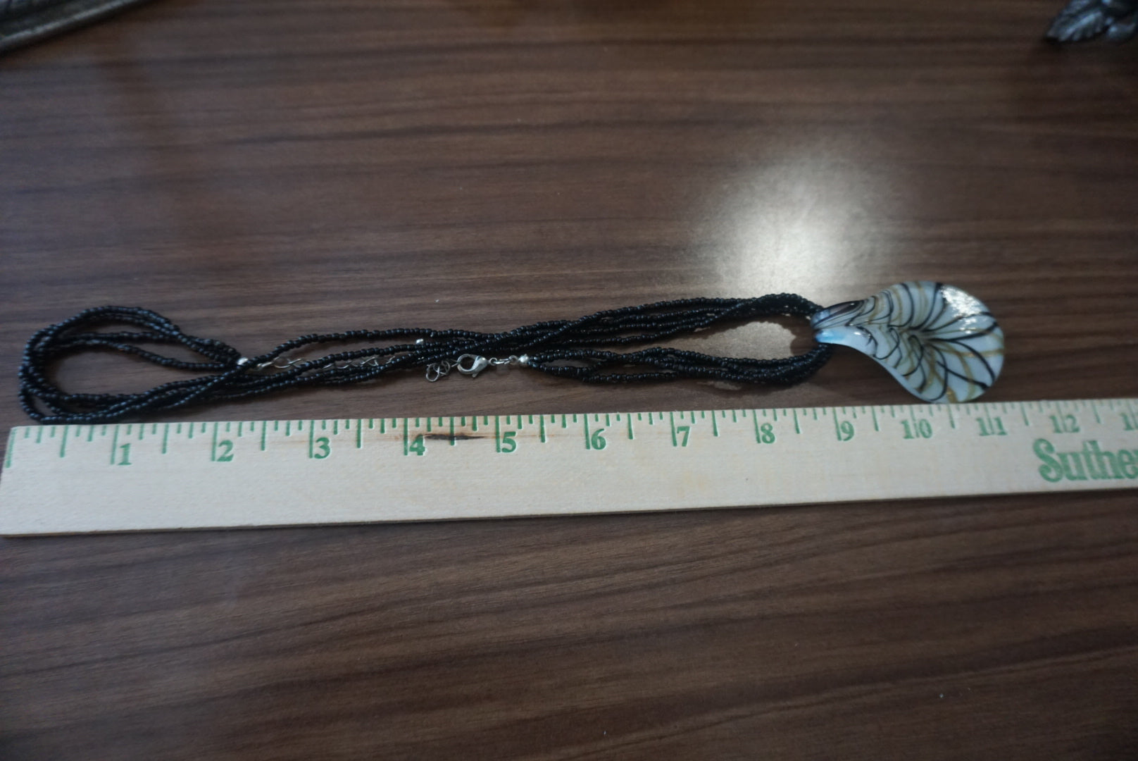 Black Beaded Necklace with Teardrop Pendant