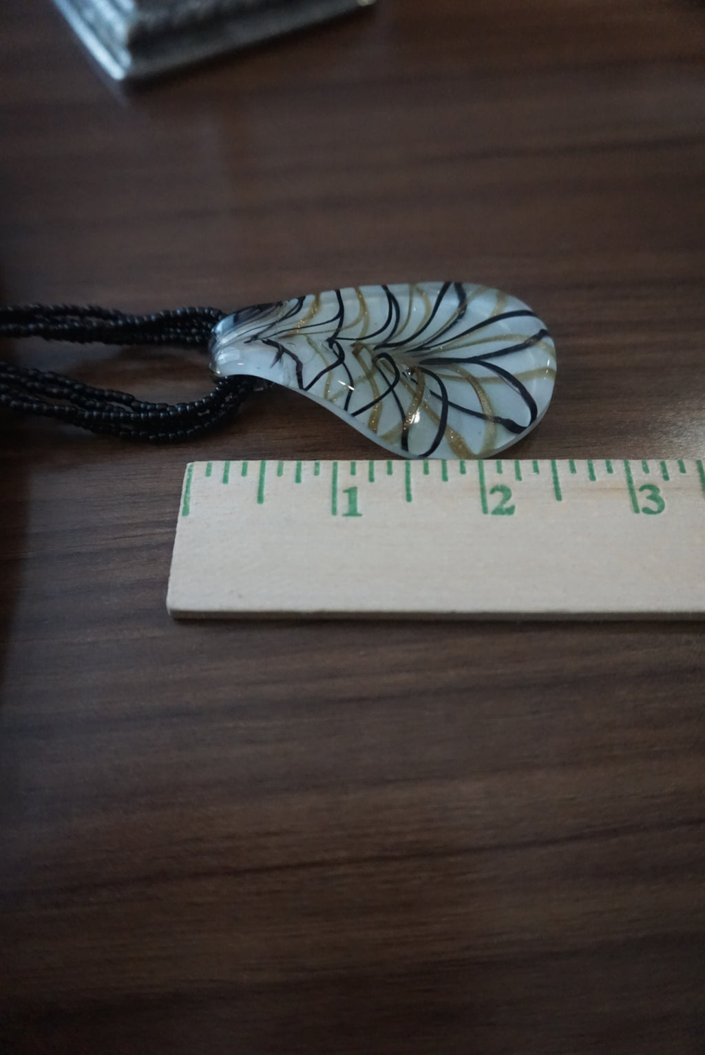 Black Beaded Necklace with Teardrop Pendant
