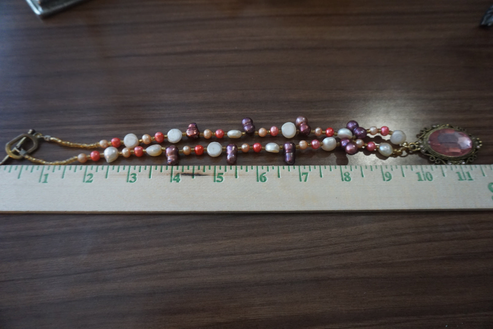 Vintage Beaded Necklace with Pink Pendant