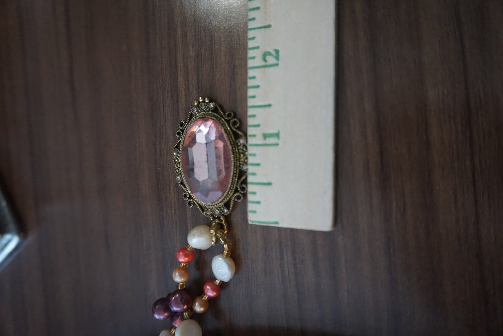 Vintage Beaded Necklace with Pink Pendant