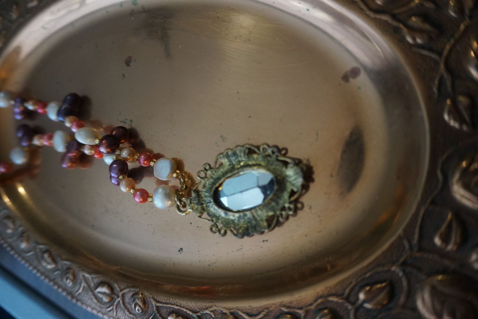 Vintage Beaded Necklace with Pink Pendant