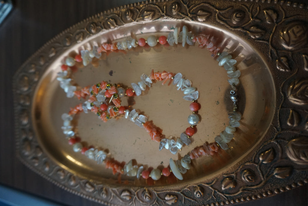 Elegant Handmade Coral and Crystal Necklace