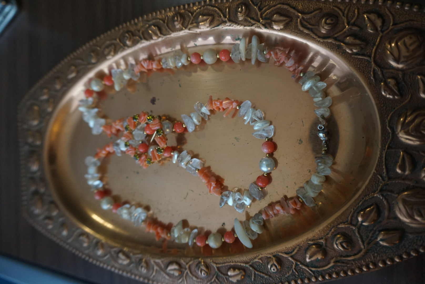 Elegant Handmade Coral and Crystal Necklace