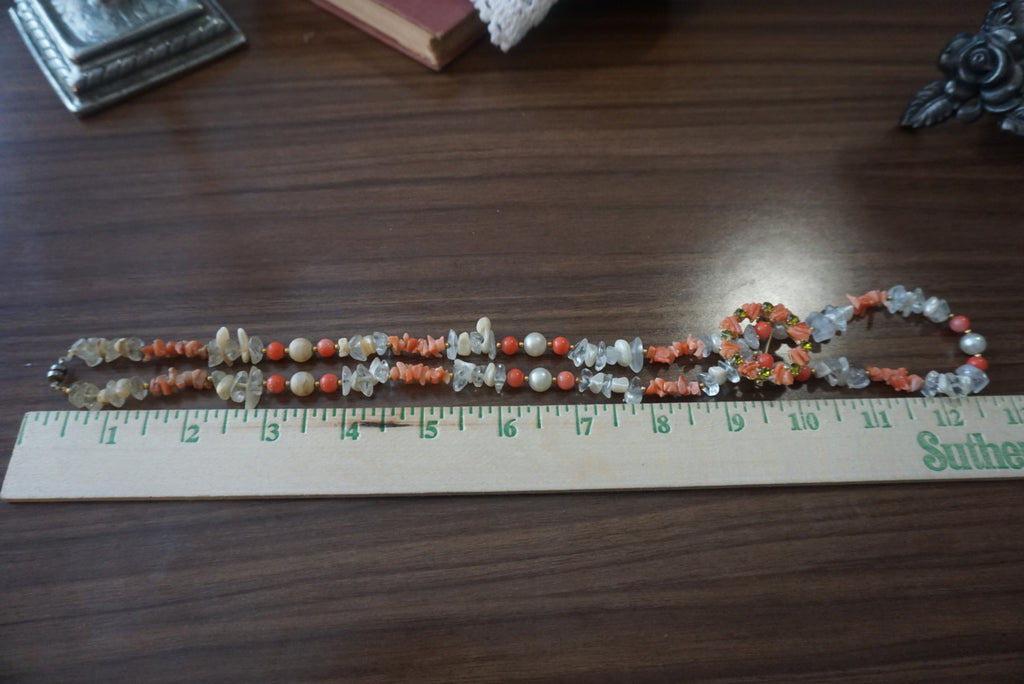 Elegant Handmade Coral and Crystal Necklace