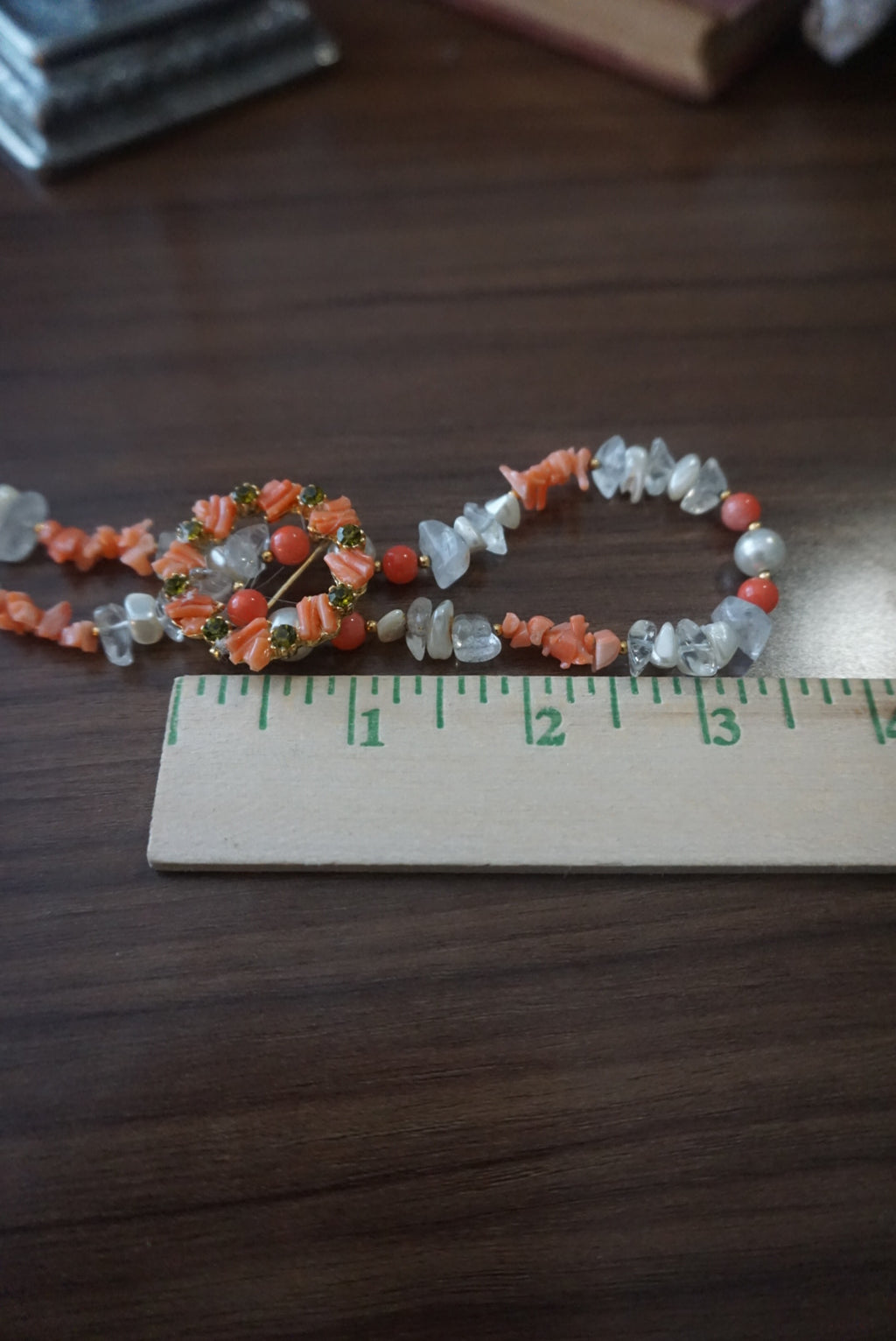 Elegant Handmade Coral and Crystal Necklace