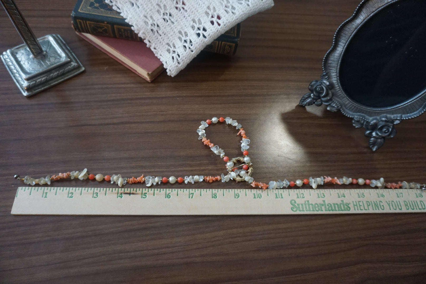 Elegant Handmade Coral and Crystal Necklace