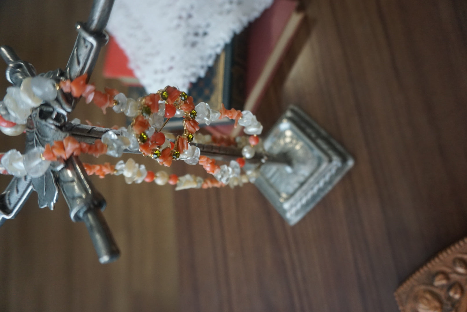 Elegant Handmade Coral and Crystal Necklace