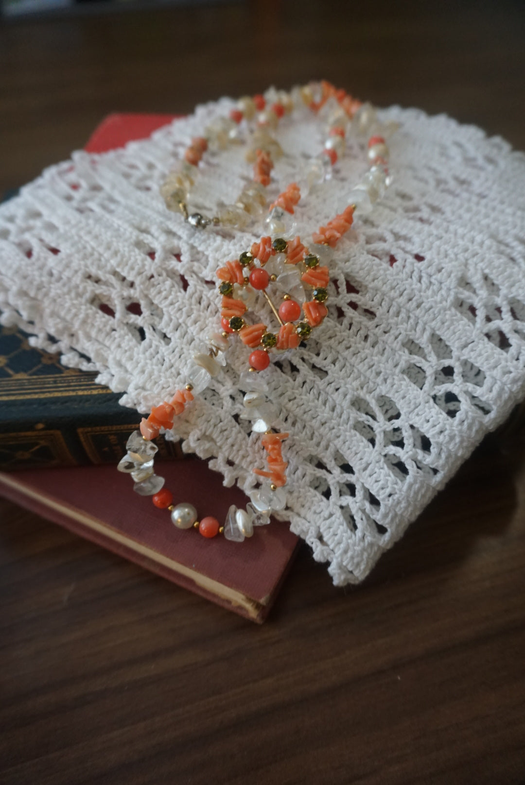 Elegant Handmade Coral and Crystal Necklace