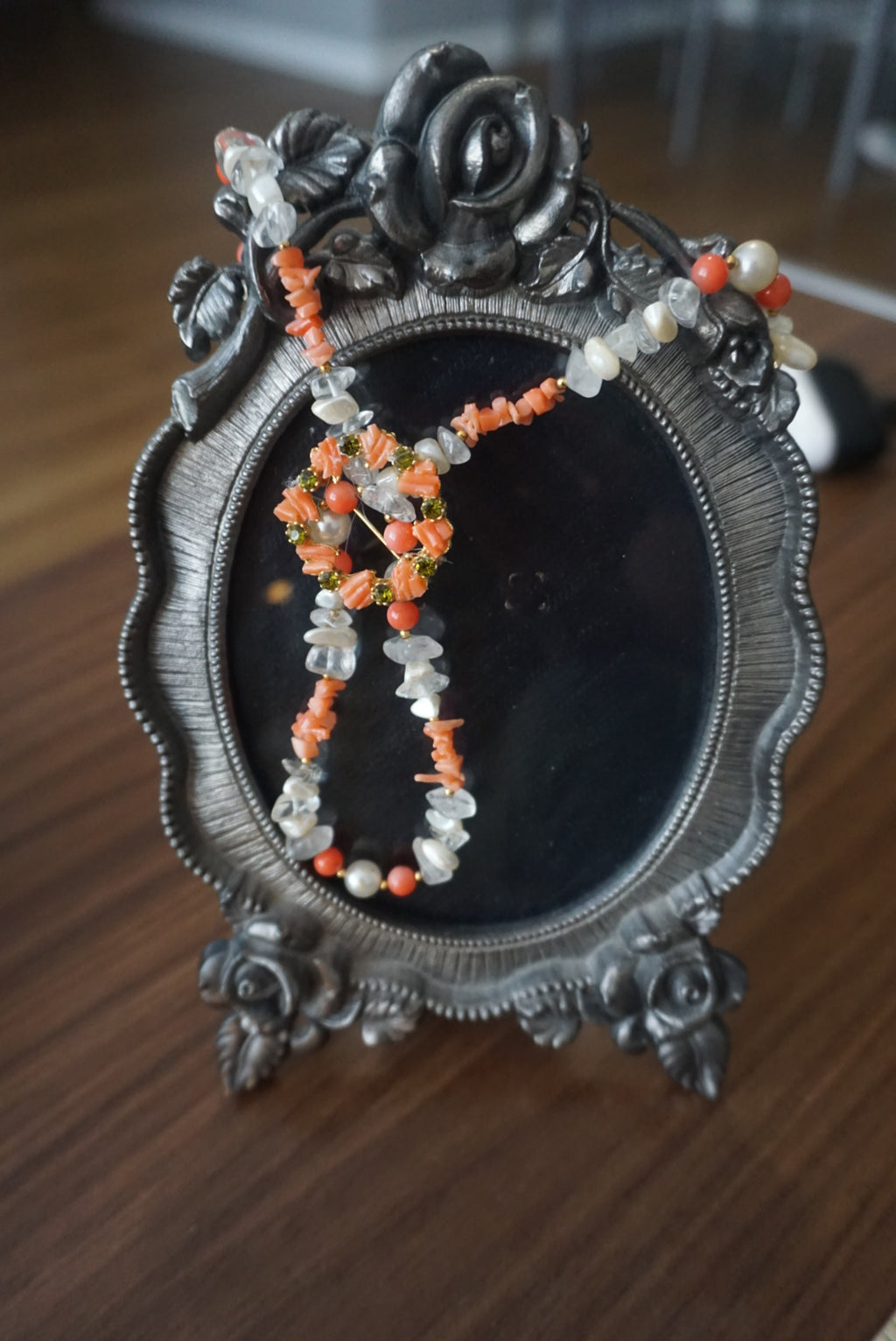 Elegant Handmade Coral and Crystal Necklace