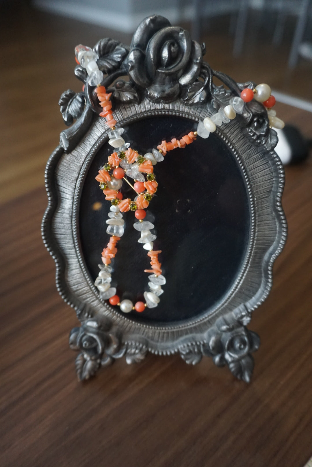 Elegant Handmade Coral and Crystal Necklace