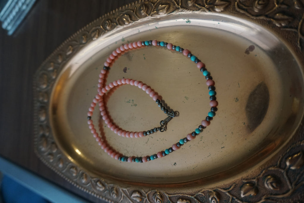Pink and Teal Beaded Necklace