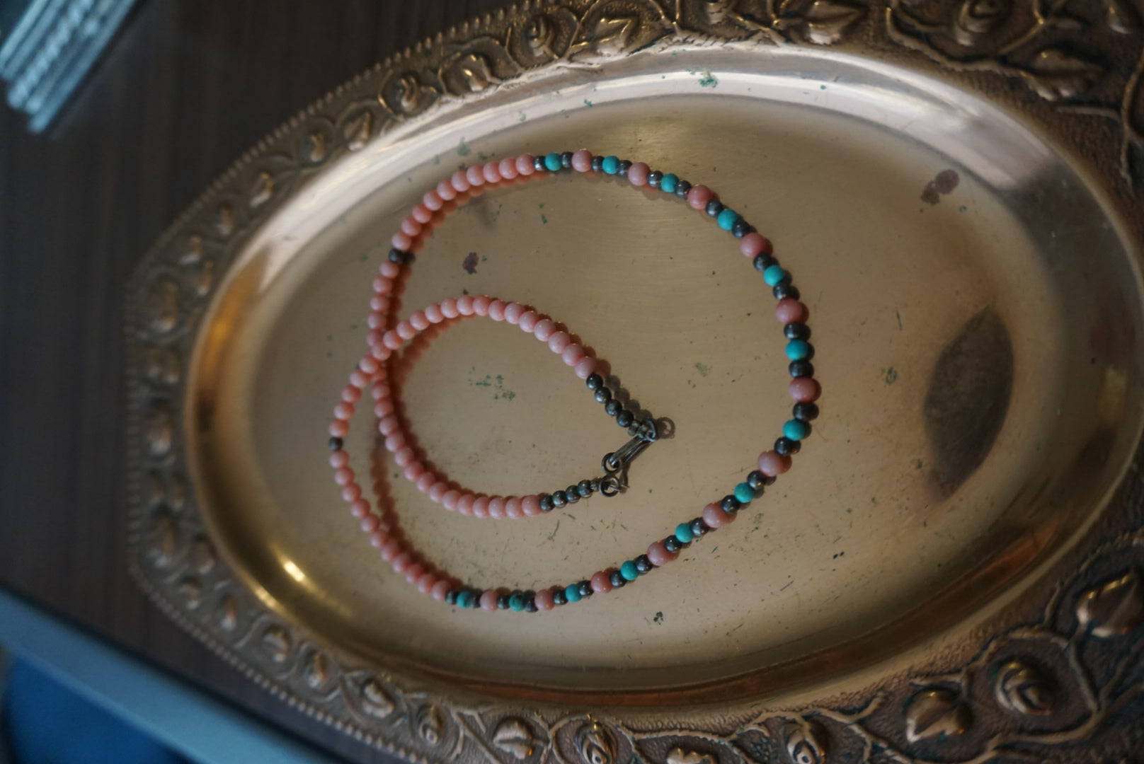 Pink and Teal Beaded Necklace