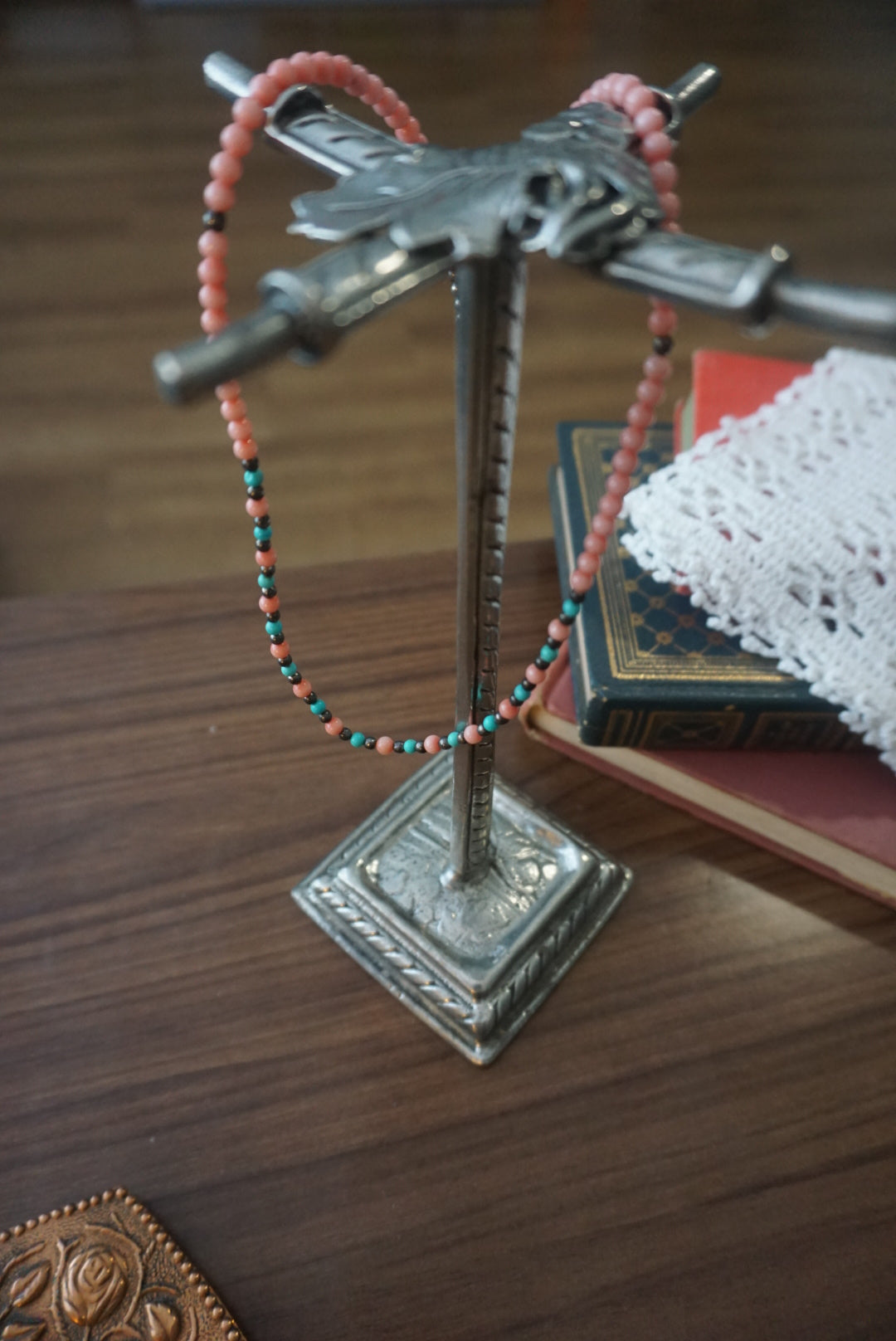 Pink and Teal Beaded Necklace