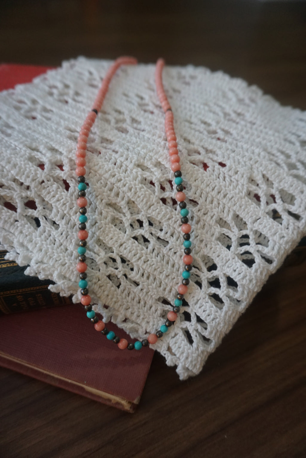 Pink and Teal Beaded Necklace