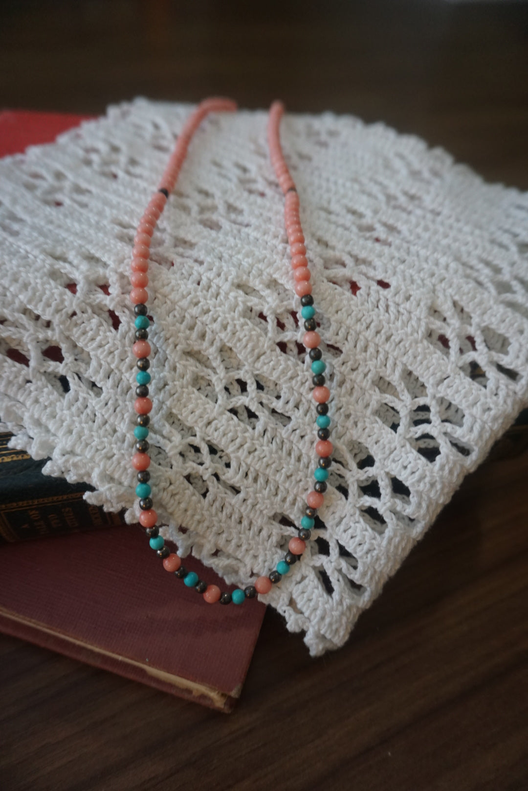Pink and Teal Beaded Necklace