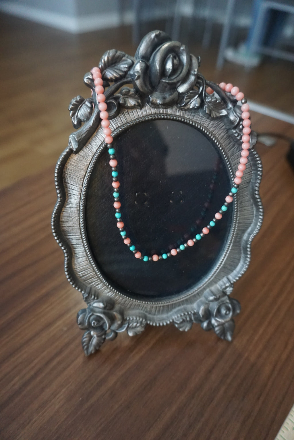 Pink and Teal Beaded Necklace