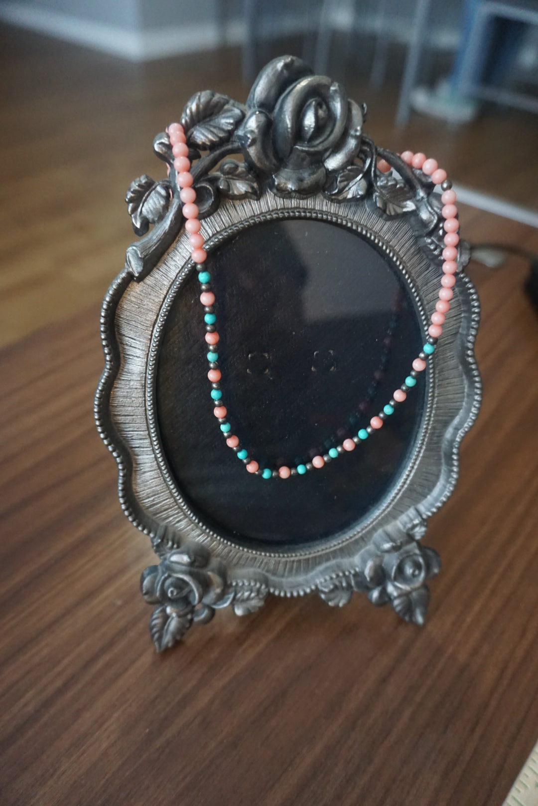 Pink and Teal Beaded Necklace