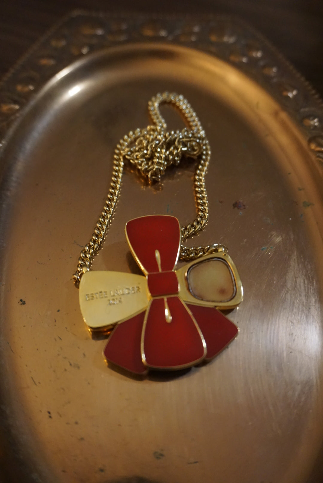 Gold Chain Necklace with Red Bow Pendant