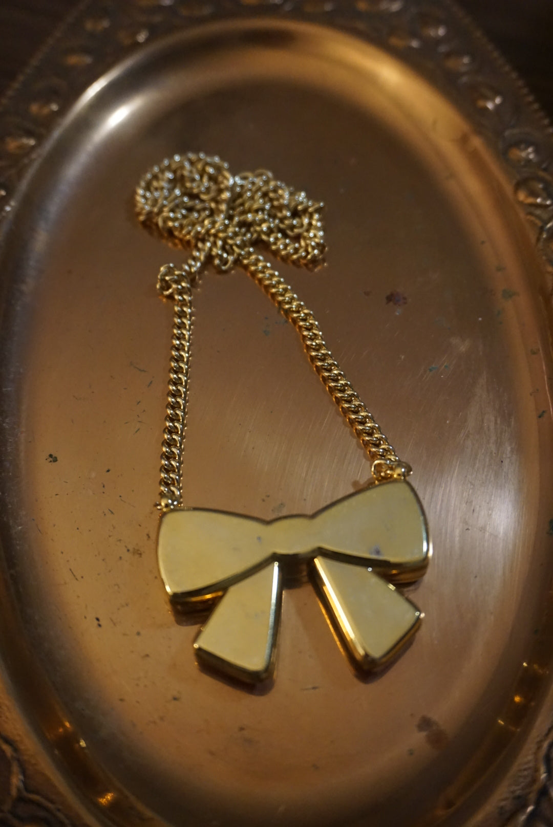 Gold Chain Necklace with Red Bow Pendant