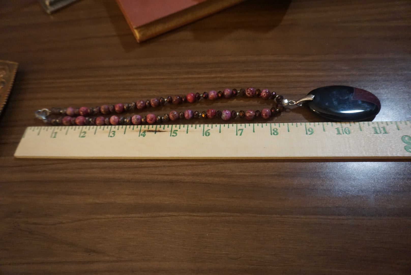 Handcrafted Beaded Necklace with Black Pendant