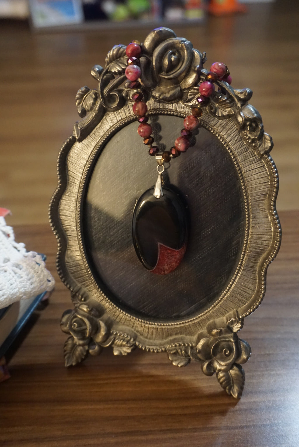 Black and Orange Stone Pendant Necklace