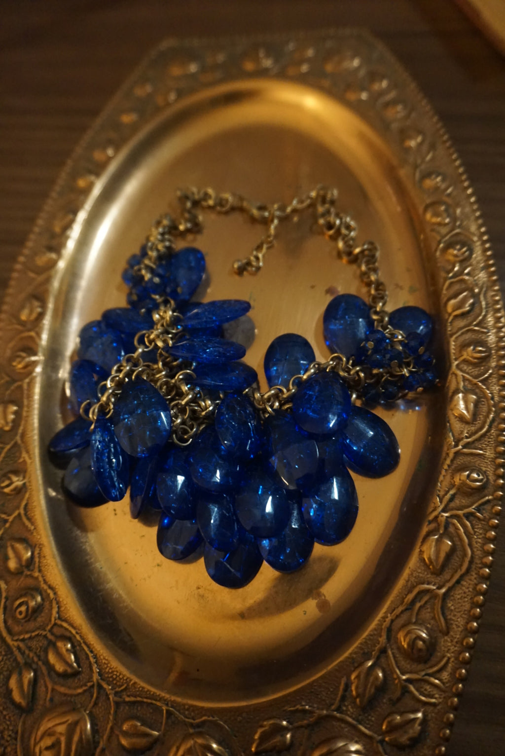 Blue Cluster Necklace with Gold Chain