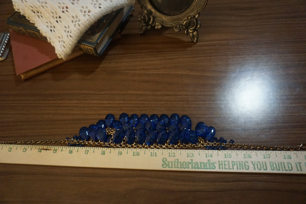 Blue Cluster Necklace with Gold Chain