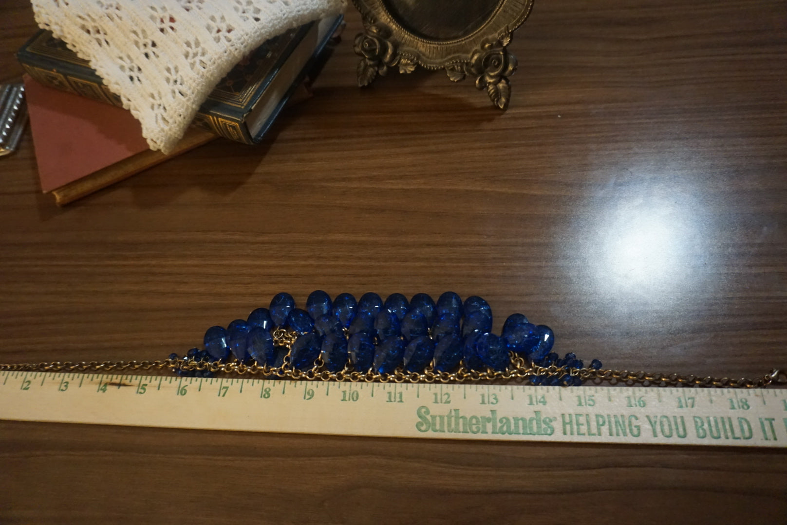 Blue Cluster Necklace with Gold Chain