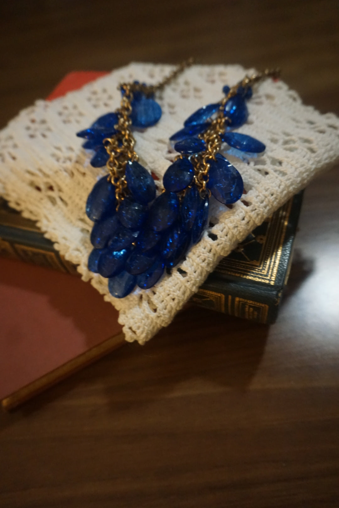 Blue Cluster Necklace with Gold Chain