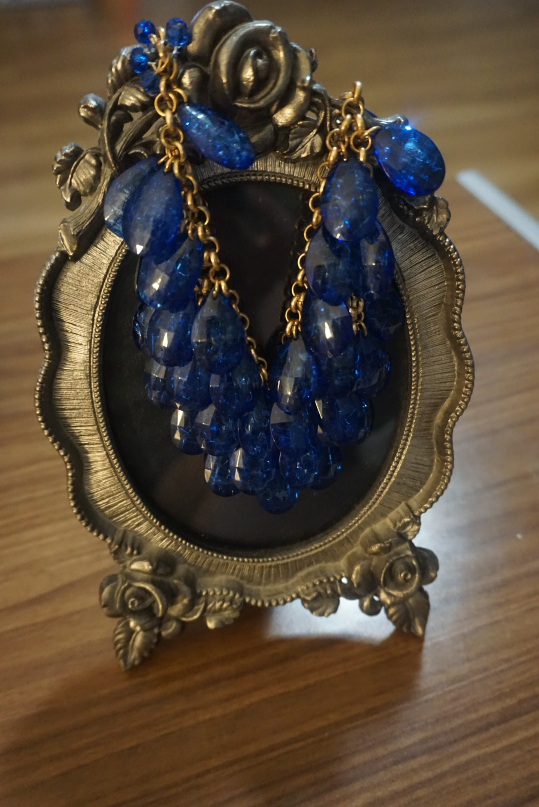Blue Cluster Necklace with Gold Chain