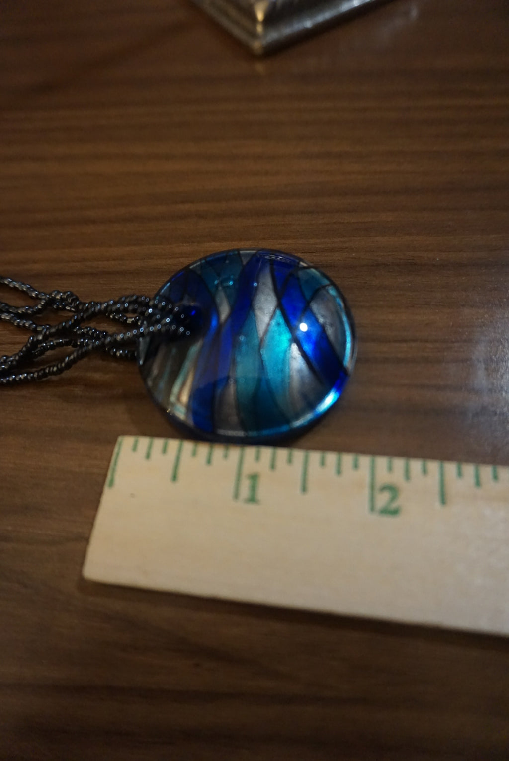 Blue Pendant Necklace with Multi-Strand Chain