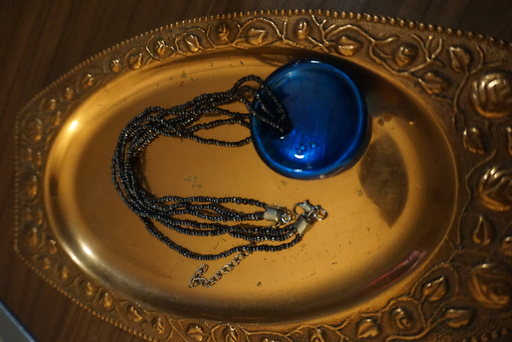 Blue Pendant Necklace with Multi-Strand Chain