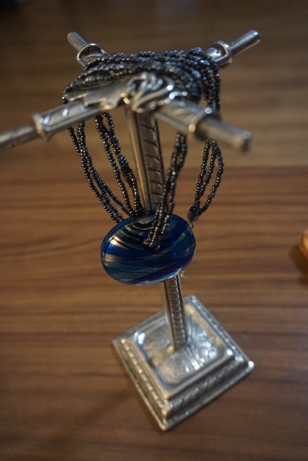Blue Pendant Necklace with Multi-Strand Chain