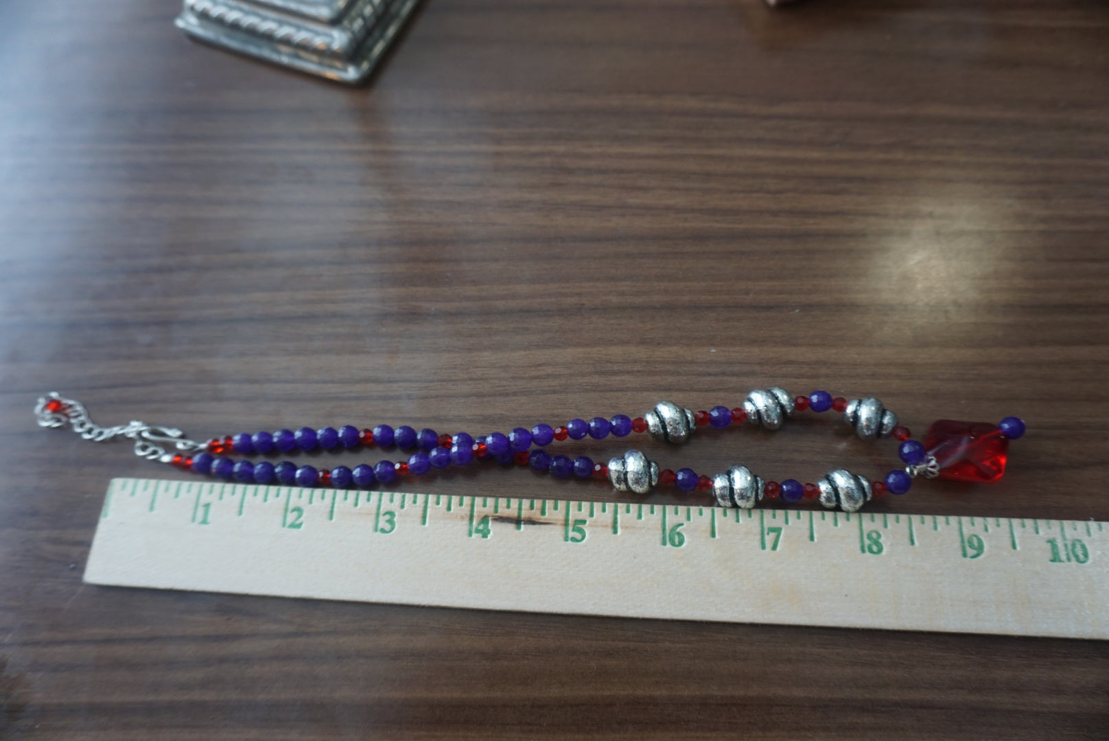 Colorful Beaded Necklace with Red Pendant