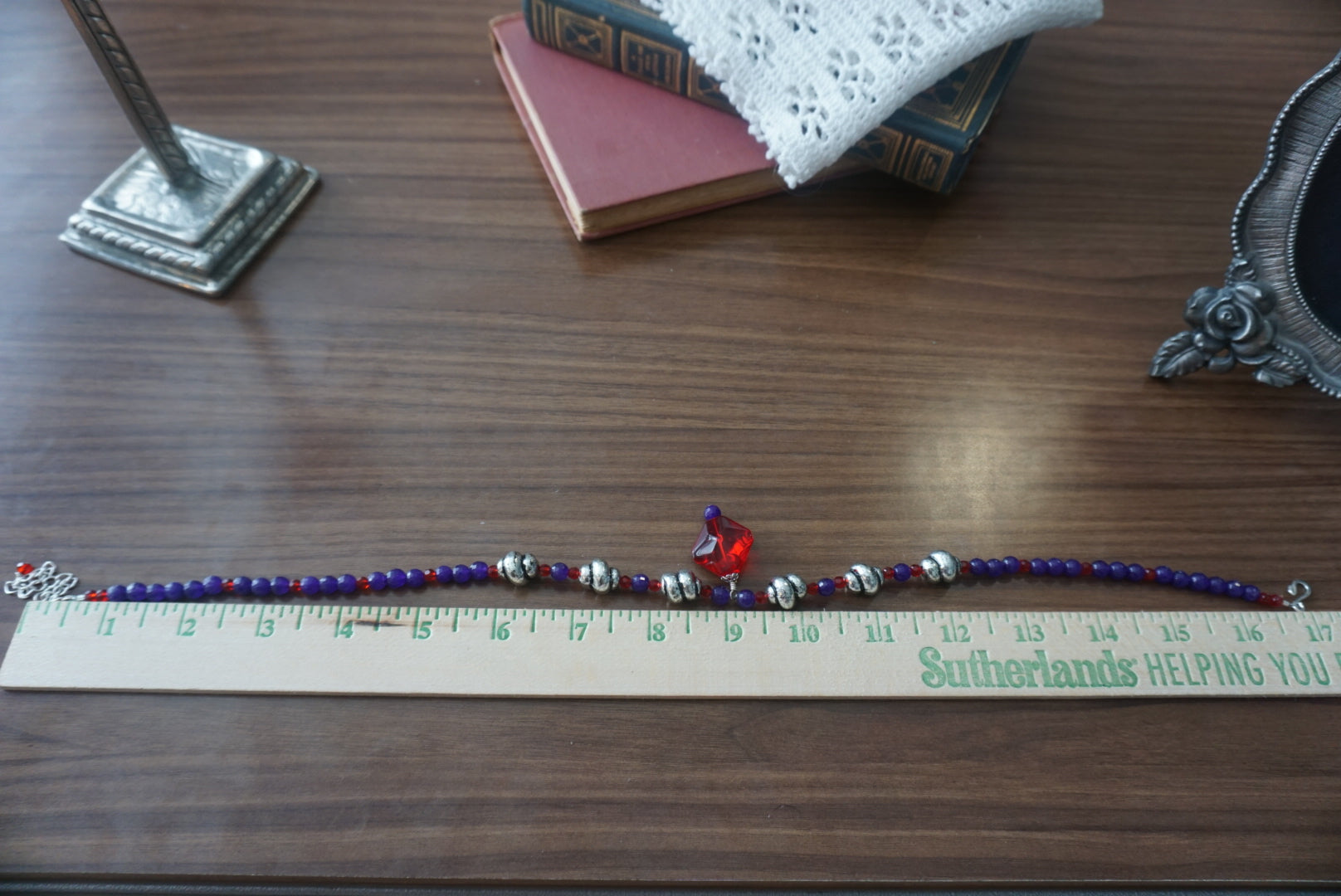 Colorful Beaded Necklace with Red Pendant