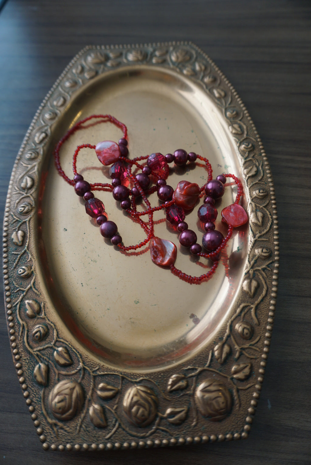 Handmade Red and Brown Beaded Necklace