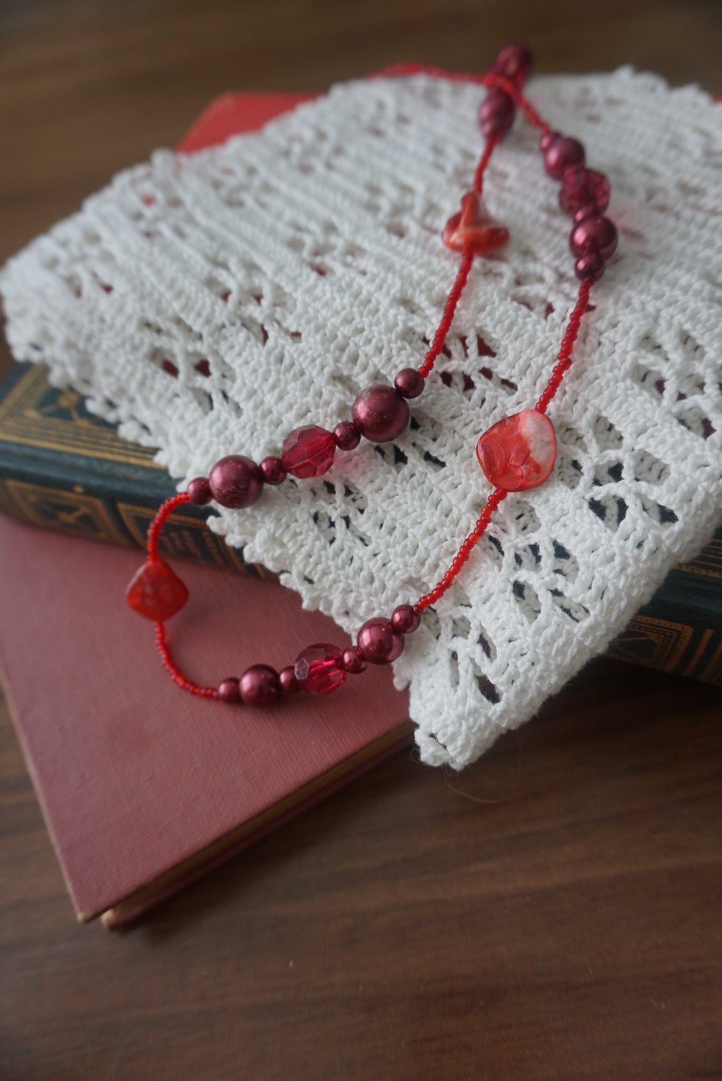 Handmade Red and Brown Beaded Necklace