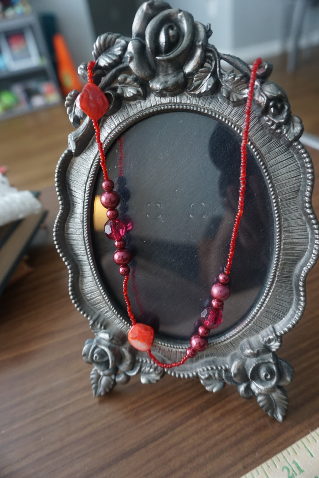 Handmade Red and Brown Beaded Necklace