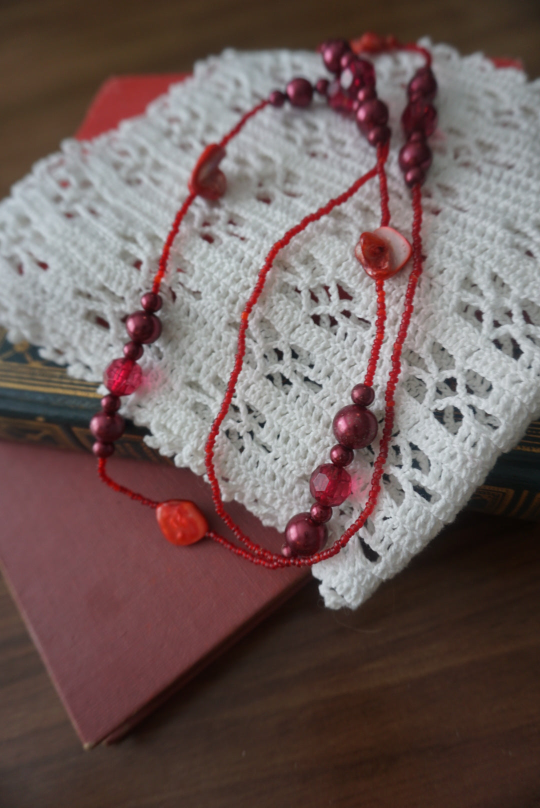 Handmade Red and Brown Beaded Necklace