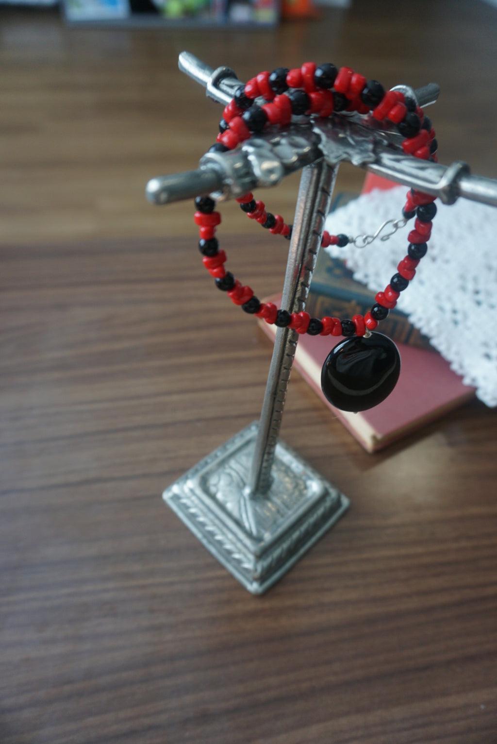 Red and Black Beaded Necklace