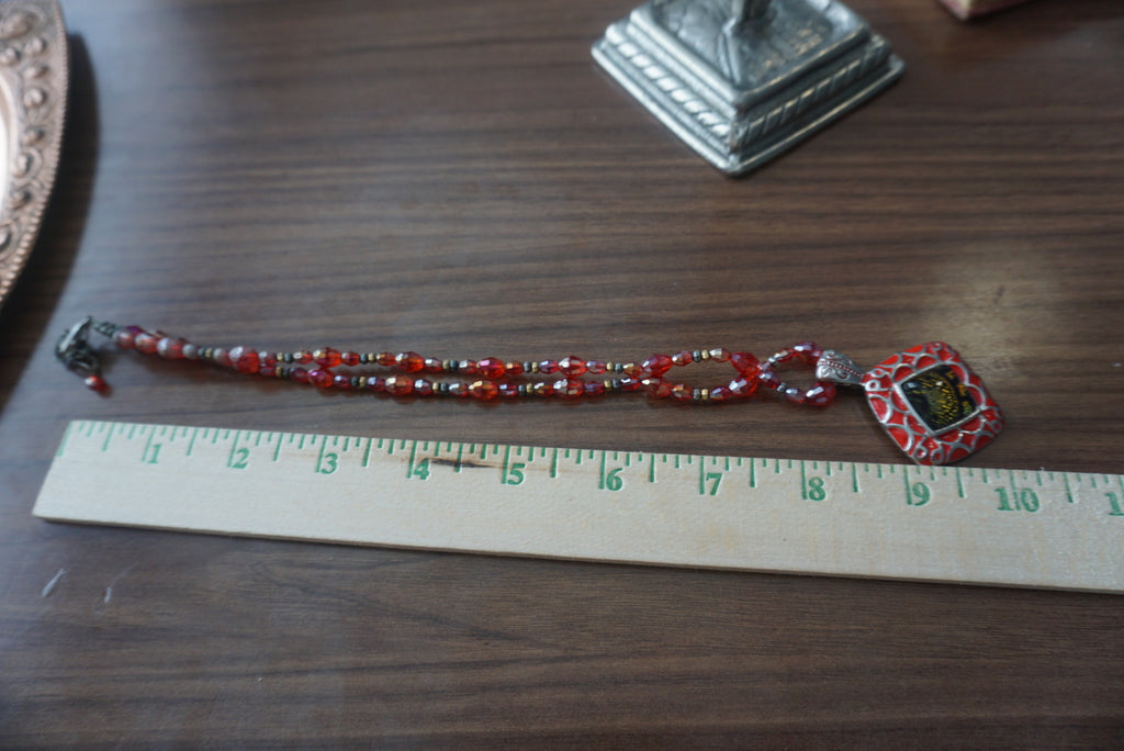 Red Beaded Pendant Necklace
