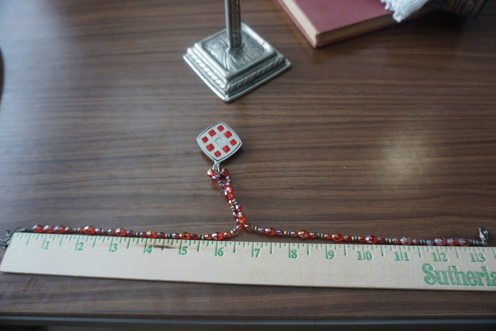 Red Beaded Pendant Necklace