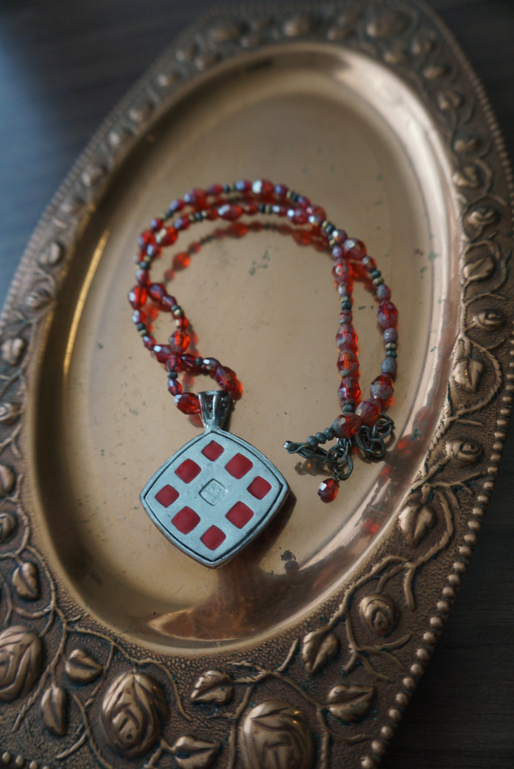 Red Beaded Pendant Necklace