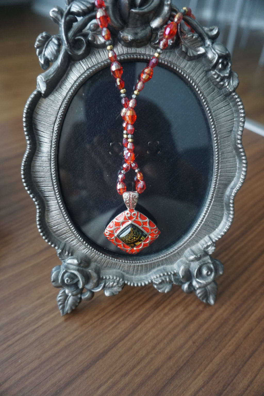 Red Beaded Pendant Necklace