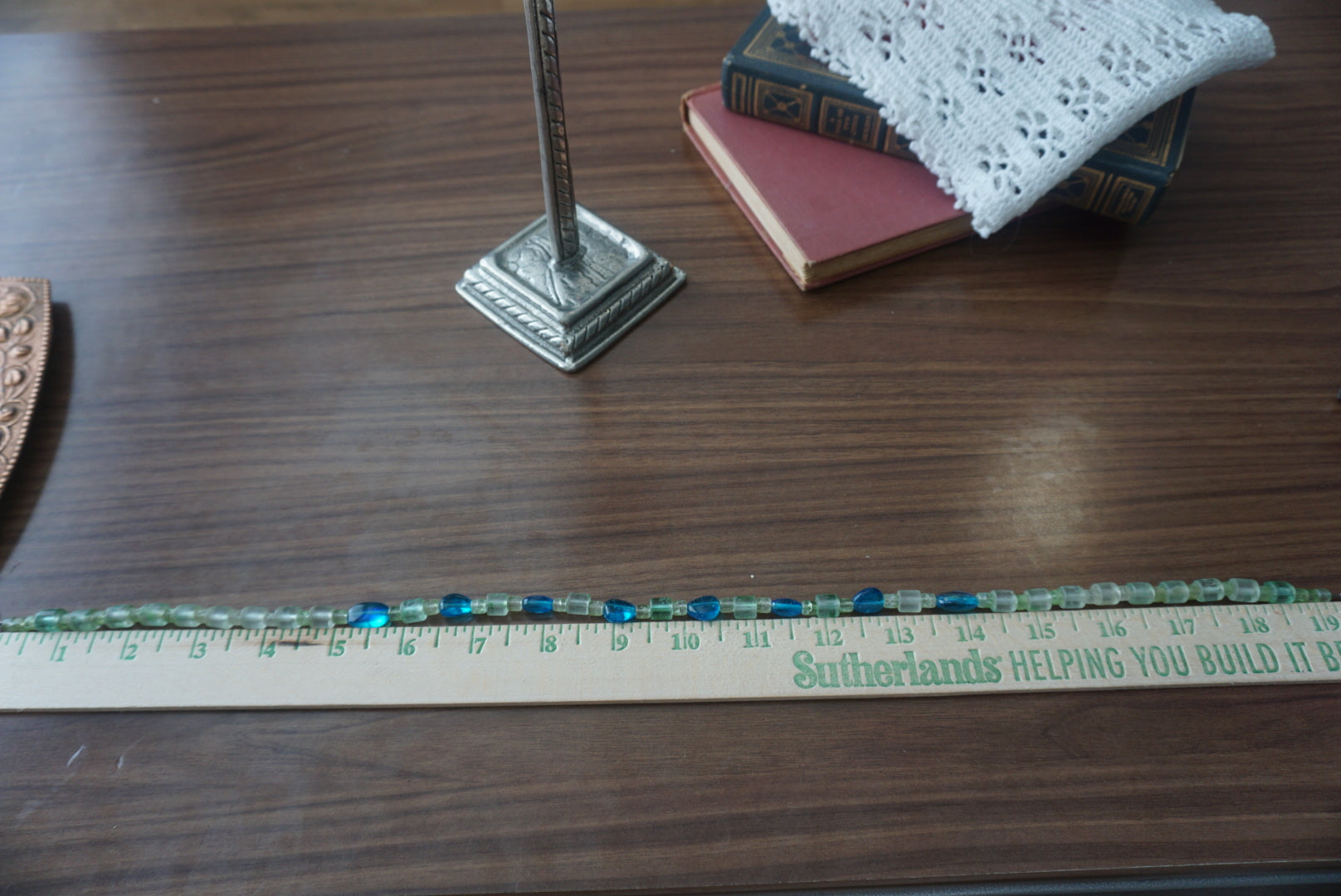 Handmade Beaded Necklace with Aqua and Green Accents